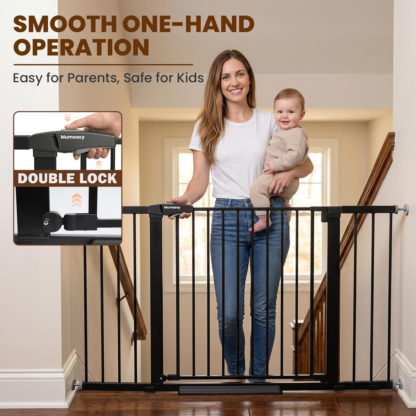 Mumeasy 36" High Extra Tall Dog Gate, 29.6"-40.5" Wide Pressure Mounted Tall Baby Gate for Dog, Auto Close Pet Gate with Door for Stairs,Doorways,House,Black