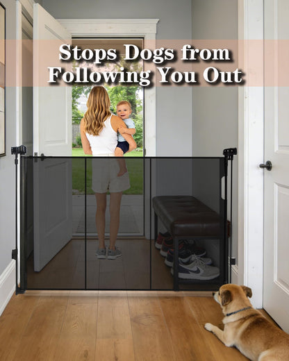 240'' Extra Wide Retractable Baby Gates for Large Opening, 42" Tall Retractable Dog Pet Gate with Support Rods, Long Mesh Screen Child Safety Gate for Garage Doorways Deck Stairs Yard Outdoor Indoor