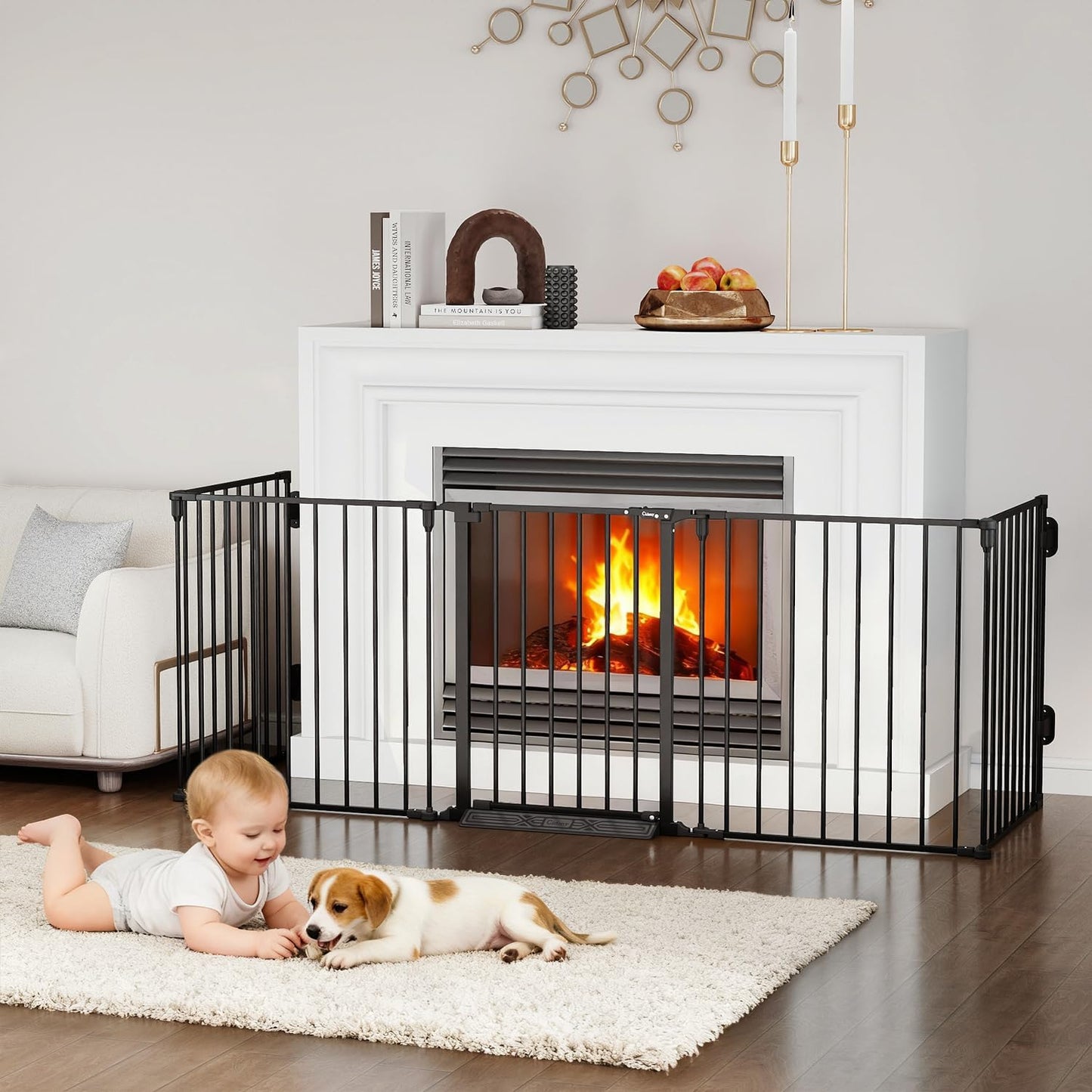 29.4-78" Extra Wide Baby Gate, Long Dog Gates Indoor for Doorways Stairs, Essential Large Safety Gate for Child Toddler with Anti-Trip Pedal, Adjustable Pet Gate, 28" Tall 3 Metal Panels Black