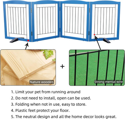 ZJSF Freestanding Dog Fence Indoor, Foldable Dog Gate for Doorways, Stairs or Hallways, Sturdy Wood Extra Wide Pet Gate with Support Feet for The House, White, 24 "Height-3 Panels