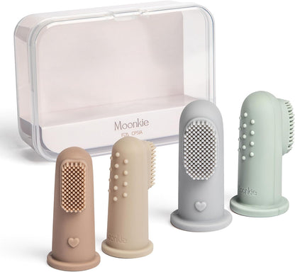 Moonkie Baby Finger Toothbrush Tongue Oral Cleaner Kit for 3 Months +, 3 Pcs (Clay/Ivory/Clay)