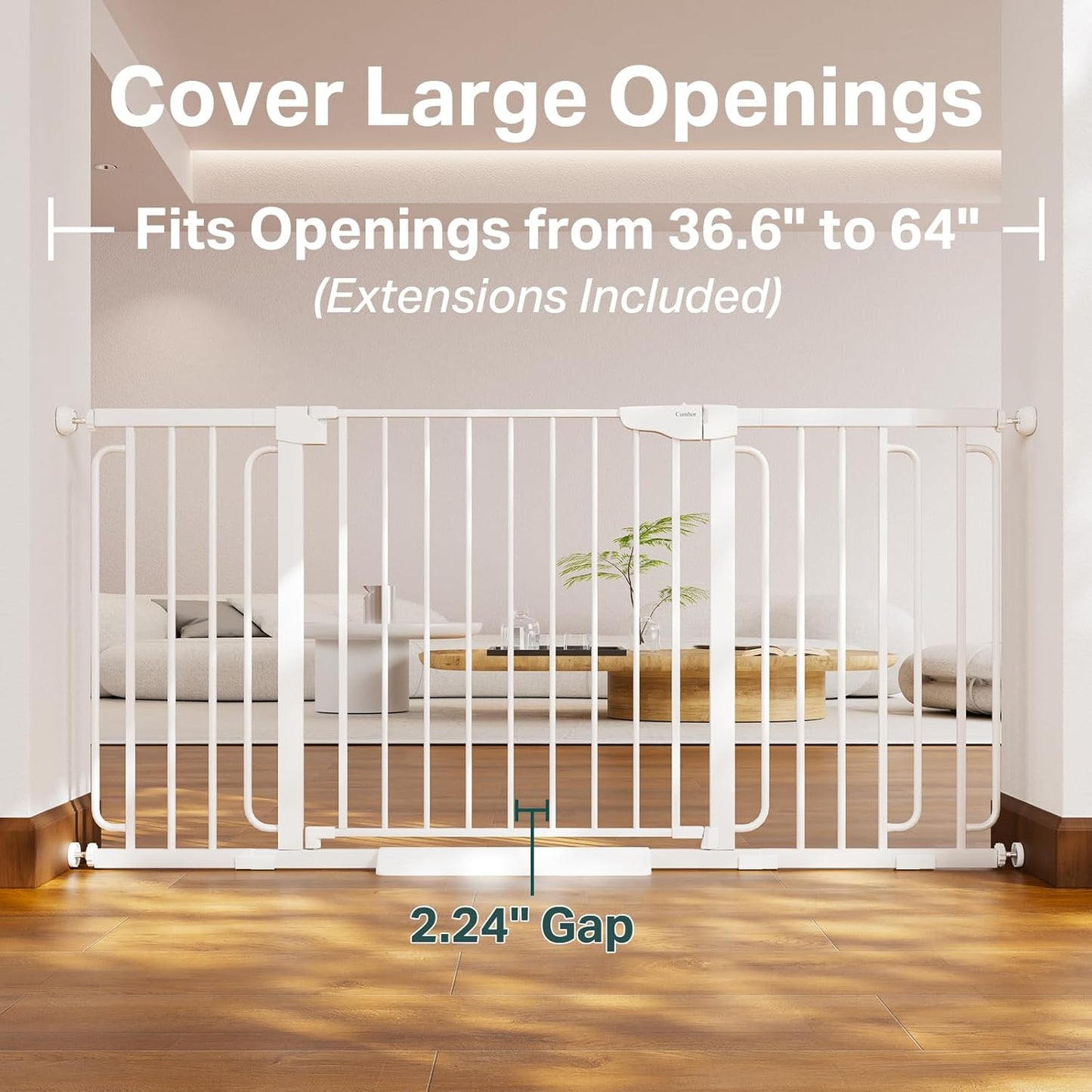 Cumbor 36.6-64" Extra Wide Baby Gate for Stairs, Dog Gates for Doorways, Auto-Close Pet Gate Indoor, Pressure Mounted Walk Through Safety Child Gate for Kids Toddler, Tall Pet Puppy Fence Gate, Brown