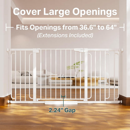 Cumbor 36.6-64" Extra Wide Baby Gate for Stairs, Dog Gates for Doorways, Auto-Close Pet Gate Indoor, Pressure Mounted Walk Through Safety Child Gate for Kids Toddler, Tall Pet Puppy Fence Gate, Brown
