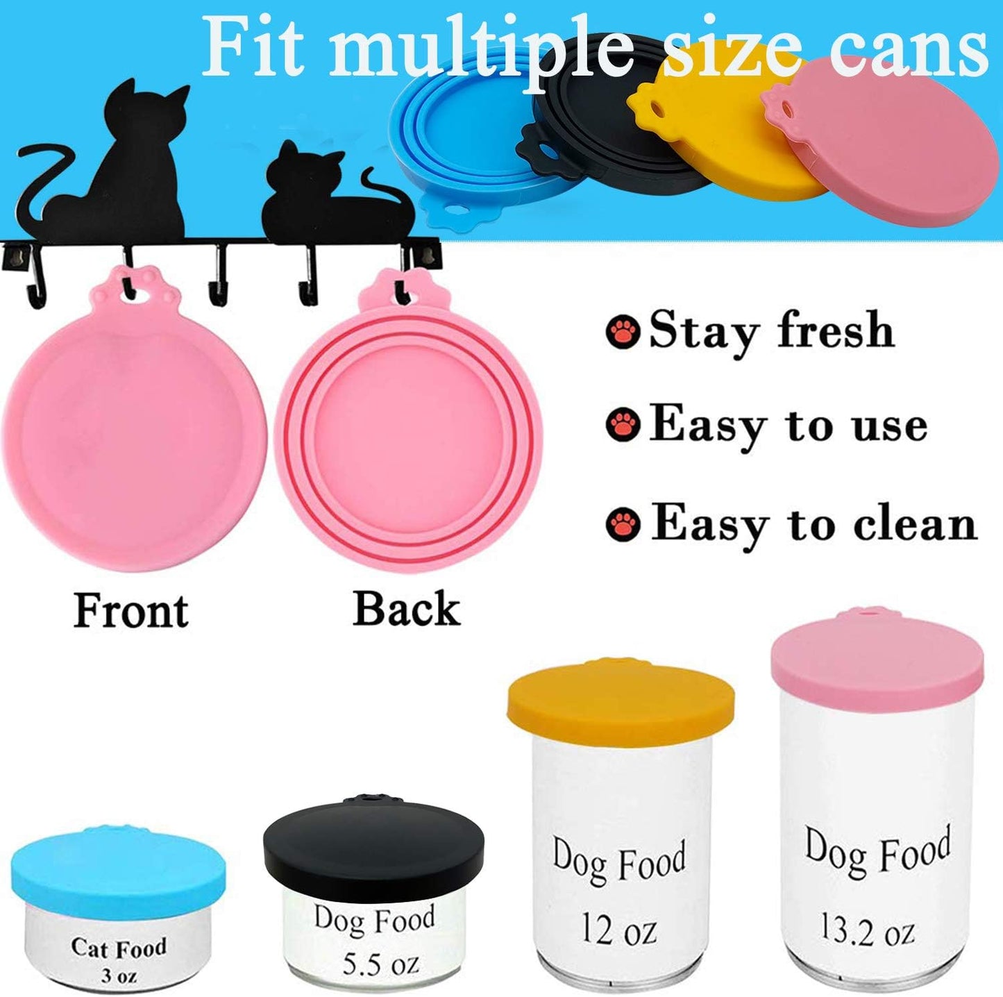 Food Can Lids, 4 Pcs Silicone Pet Food Can Covers for Dog & Cat Food, One Tin Cap Fit Most Standard Size Dog Cat Food Canned（Multicolor）…