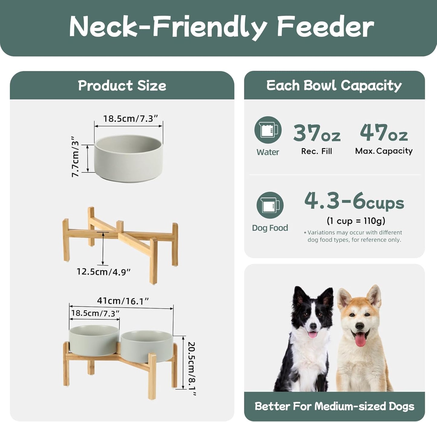 Havniva 8.3” Dog Bowls Elevated Ceramic Dog Food and Water Bowl, Raised Dog Water Bowl with Stand Non-Slip Rubber Base Large Capacity Feeding Pet Food Bowl for Large Dogs