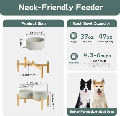 Havniva 8.3” Dog Bowls Elevated Ceramic Dog Food and Water Bowl, Raised Dog Water Bowl with Stand Non-Slip Rubber Base Large Capacity Feeding Pet Food Bowl for Large Dogs