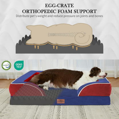 Comfort Expression Orthopedic Dog Bed for Extra Large Dogs 42x30 Inch, Waterproof Egg Crate Foam XL Pet Bed with Removable Bolsters, Dog Couch with Washable Cover & Non-Slip Bottom, Grey - Colors A
