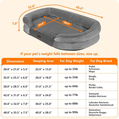 Dwanton Orthopedic Dog Bed for Medium Dogs with Gel Memory Foam, Waterproof Dog Sofa, Washable Pet Bed with Four Sided Bolster Cushion, Removable Cover & Non-Slip Bottom, 36", Dark Gray