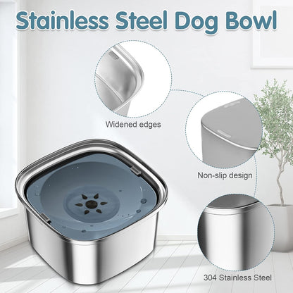 UPSKY 3L Dog Water Bowl 101oz Stainless Steel No Spill Large Capacity Dog Food Water Bowl Slow Water Feeder, Spill Proof Pet Water Dispenser Vehicle Carried Travel Water Bowl