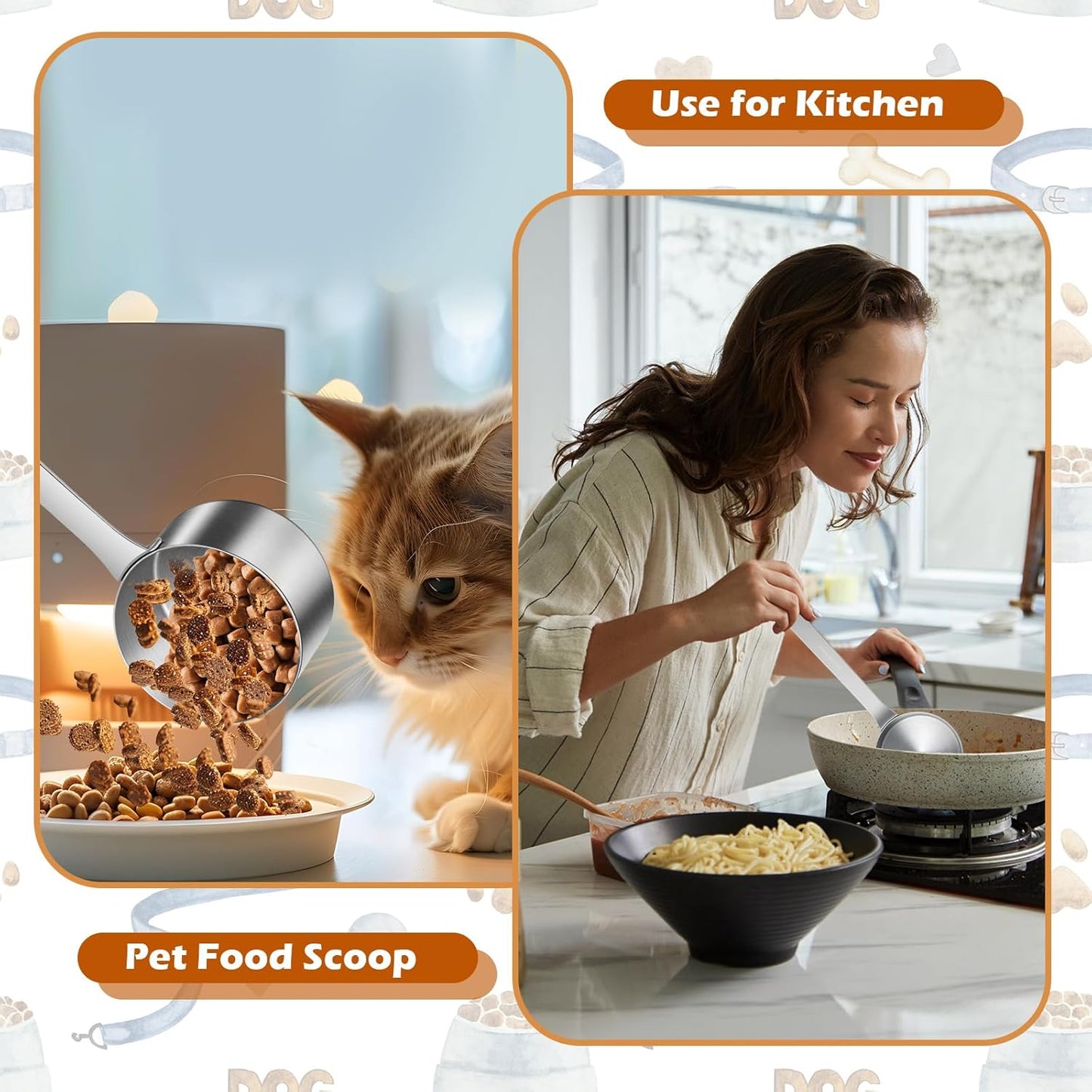 1 Cup Dog Food Scoop,Scoop for Dog Foods with 7.8'' Long Handle,Stainless Steel Dog Food Measuring Cups for Pet Foods,Easy to Clean (1CUP)