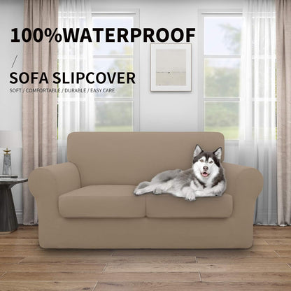 Easy-Going 100% Dual Waterproof 4 Pieces Stretch Soft Couch Cover for Dogs, Sofa Slipcover for 3 Separate Cushion Couch Leakproof Furniture Protector for Kids, Pets Dark Gray