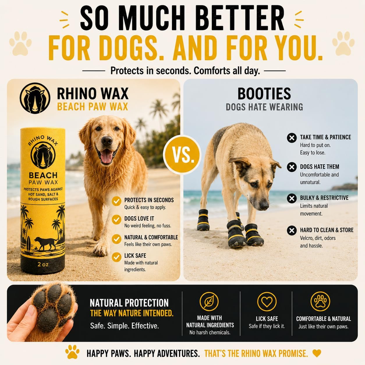 Rhino Wax - Dog Paw Protector for Hot Pavement - Use Street Wax Before Taking Dogs on Asphalt - Balm Protects from Warm Surfaces Rocks Road Debris - Great for Dogs who Hate Dog Shoes for Hot Pavement