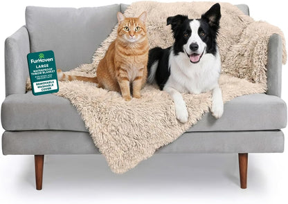FurHaven Waterproof Throw Blanket For Dogs & Indoor Cats, Reversible Protective Pet Blanket, Extra Large, Long Faux Fur & Velvet, Mist Gray