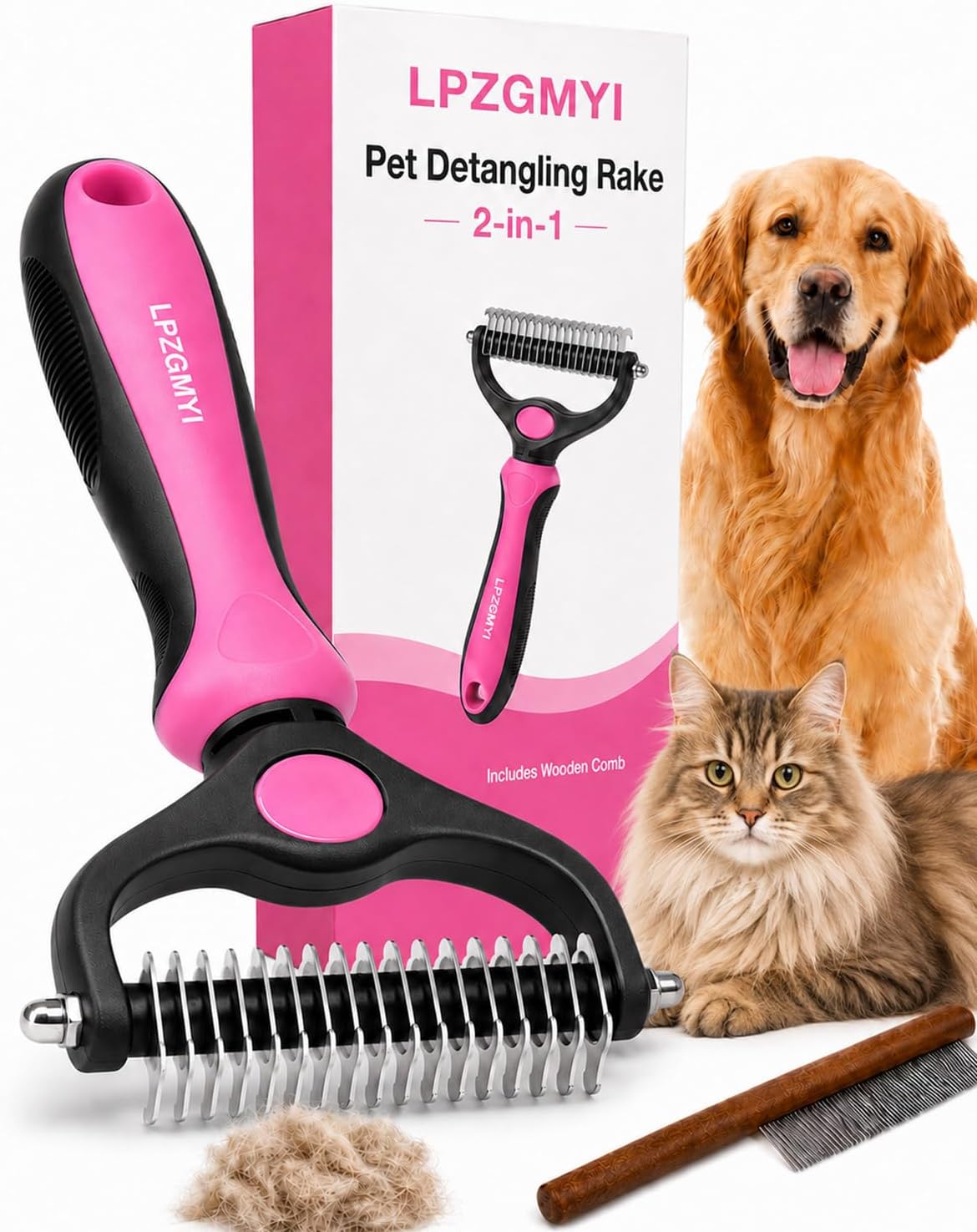 Undercoat Rake for Dogs, Pet Grooming Tool Pro Deshedding Brush Double Sided Cat Brushes Long Hair Dematting Comb Professional Extra-Wide Stainless Steel Teeth Supplies for Matted Fur on Cats (Green)