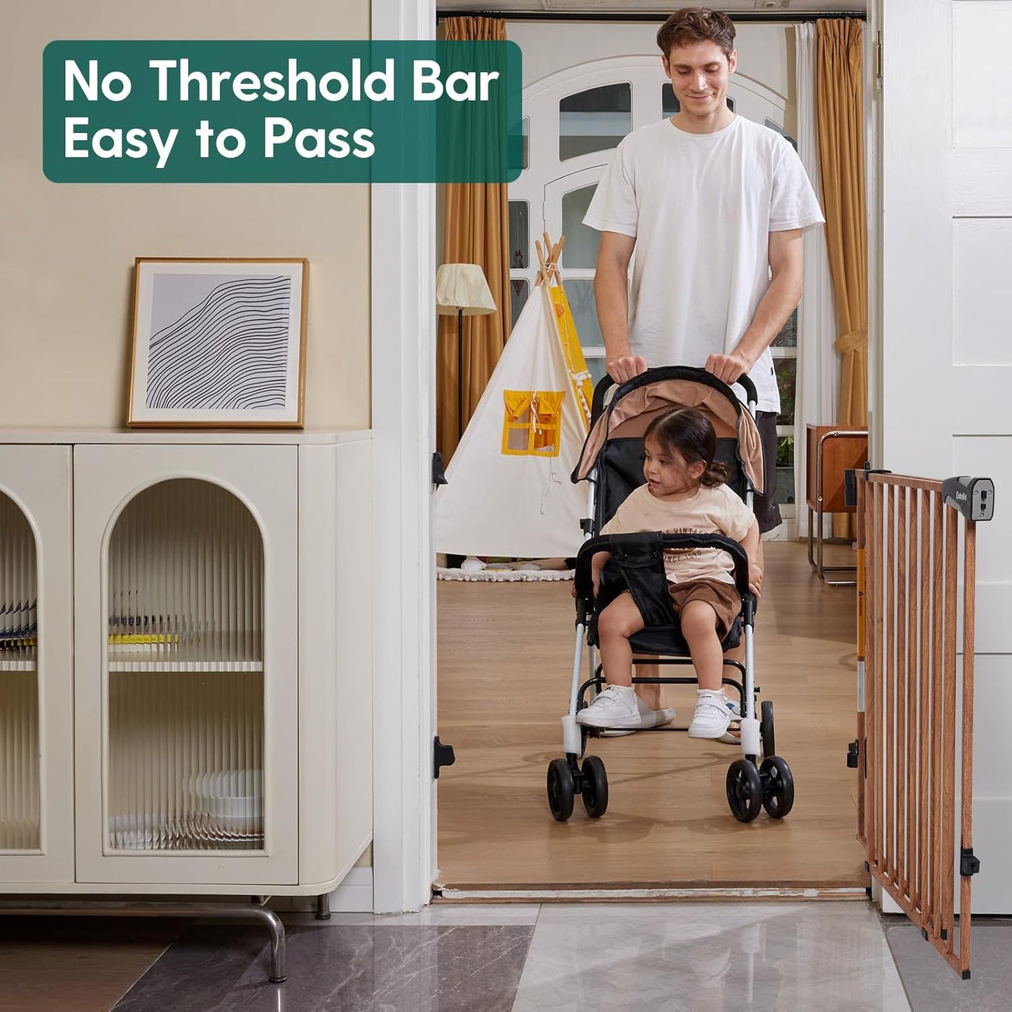 Babelio Baby Gate for Stairs, Kitchen & Doorways, 26-43" W 28" H No Bottom Bar| Easy Installation| One-Handed Operation| Auto-Close| Hardware Mount (Drill Needed) Safety Dog/Pet Gate Indoor (White)