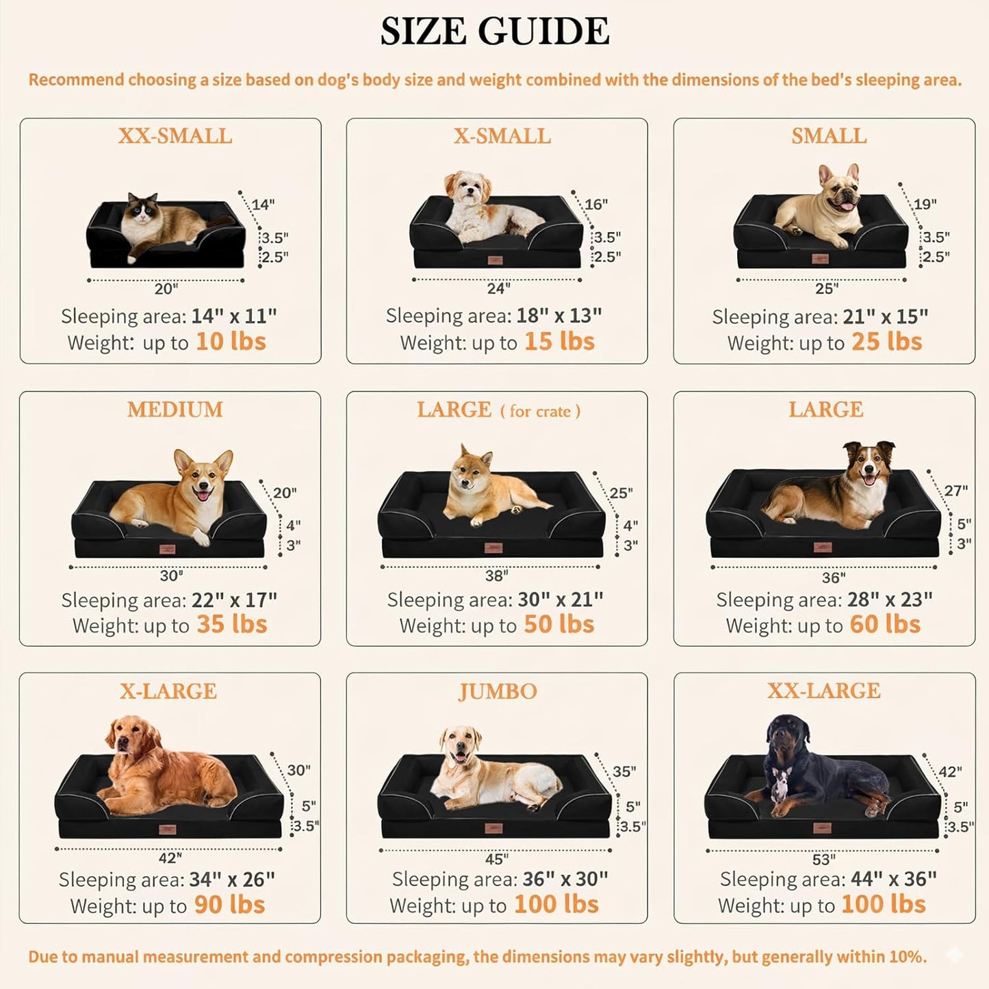 Comfort Expression Orthopedic Dog Bed for Extra Large Dogs 42x30 Inch, Waterproof Egg Crate Foam XL Pet Bed with Removable Bolsters, Dog Couch with Washable Cover & Non-Slip Bottom, Grey - Colors B