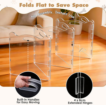 Extra-Wide Clear Acrylic Freestanding Dog Gate with Upgraded Hinges & Stable Support Feet, 6 Panel - 120''W x 24''H for Doorways, Stairs and Open Spaces, Foldable Pet Barrier for Small Puppy Cats