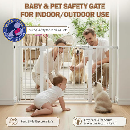 Mumeasy Baby Gate Extra Wide, 29.7-51'' Pressure Mounted Dog Gate with Walk Thru Door, Auto Close Pet Gate for House, Stairs, Doorways,Black