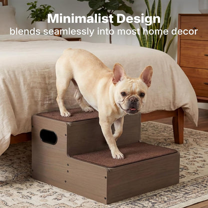 Veehoo Dog Stairs for Bed Couch with Storage 12" H 20" W, 2 Steps Wooden Steps for Dogs to Get on Bed with Non Slip Rug, Joint Friendly Pet Cat Stairs Puppy Doggy Ramp Ladder for Small to Large Dogs