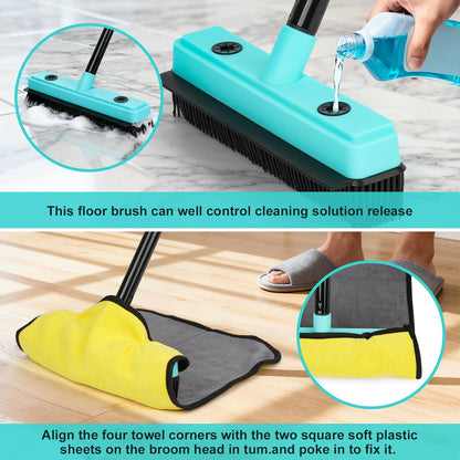 Rubber Broom Carpet Rake with Air Broom,Reusable Strong Grooming Gloves, for Carpet Pet Hair Remover Hardwood Floor, Cleans Glass, Fine Dust, Hair, Liquid