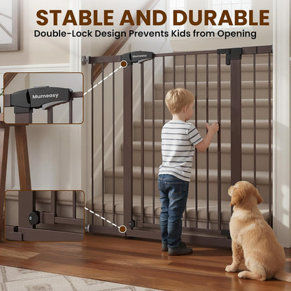 Mumeasy 29.7-46" Baby Gate for Stairs, Pressure Mounted Dog Gate for Doorways, Auto Close Walk Through Pet Gate Indoor, Extra Wide Metal Child Safety Gate, Mom's Choice Awards Winner, Black
