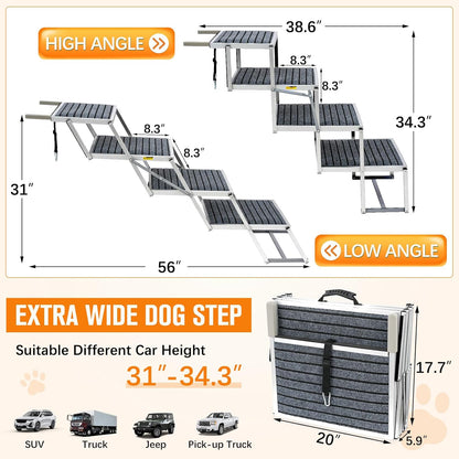 Dog Stairs for Large Dogs - 20" Extra Wide 4-Step Foldable Dog Ramp for Car/SUV/Truck & High Beds - Supports Large Dogs up to 200Lbs