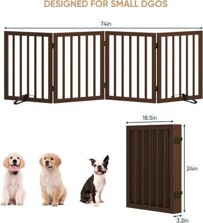 Freestanding Dog Gates Indoor, 3-Panel Pet Gates with 2 Metal Stands and 360° Hinge, 24" H Foldable Dog Gate for Stairs, Doorway, Kitchen, Expands Up to 55" Fully Assembled - Black Walnut