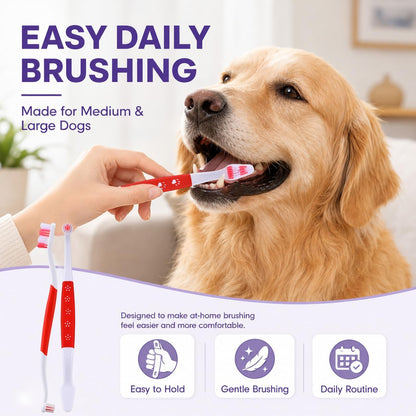 Dog Toothbrush – Newly Upgraded Dual-Head Design with 60° Wavy Bristles – Gently Surrounds Teeth for Deep Cleaning and Plaque Removal – Non-Slip Handle, Ideal for Daily Pet Dental Care (Pink, 1-Pack)
