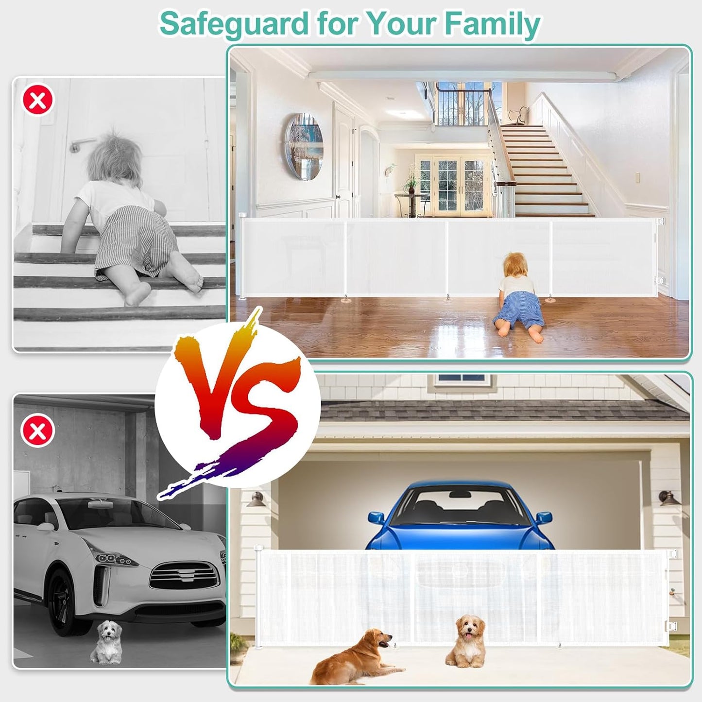 Upgrade 120 inch Retractable Baby Gates, EZIGO Extra Wide Baby Gate for Large Opening Extra Long Mesh Gate for Kids or Pet Dog Gate Child Safety Gate for Stairs Hallways Doorway Indoor Outdoor, Gray