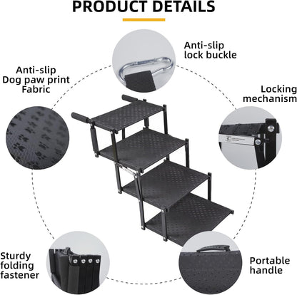 Dog Stairs 5 Steps Foldable Dog Ramp with Non-Slip Surface, Portable Dog Steps for Cars,SUV and Truck, Supports up to 250 lbs