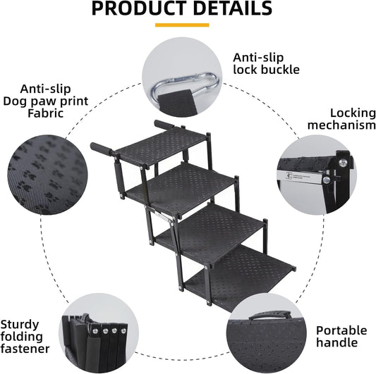 Dog Stairs 5 Steps Foldable Dog Ramp with Non-Slip Surface, Portable Dog Steps for Cars,SUV and Truck, Supports up to 250 lbs