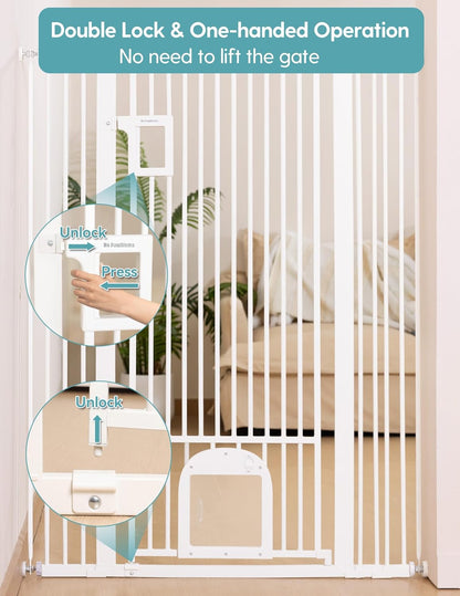 No Pawblems 55" Extra Tall Pet Gate for Cat/Dog, 29-40" Wide Auto Close Tall Dog Gate for Doorways/Hallways, 1.37" Ultra Narrow Spacing, NO Drilling Pressure Mounted, Black