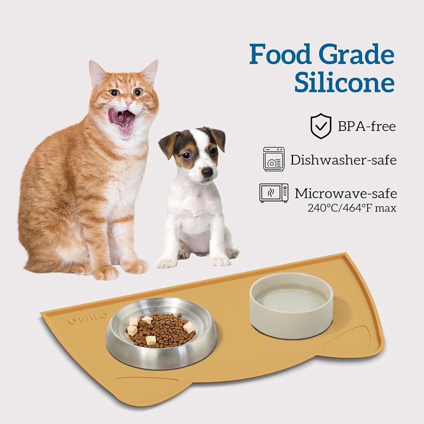 OHMO - Cat Food Mat, Silicone Pet Feeding Mat for Floor Non-Skid Waterproof Dog Water Bowl Tray, Easy to Clean Pet Placemat (Erythrinus, 18 * 9.8'')