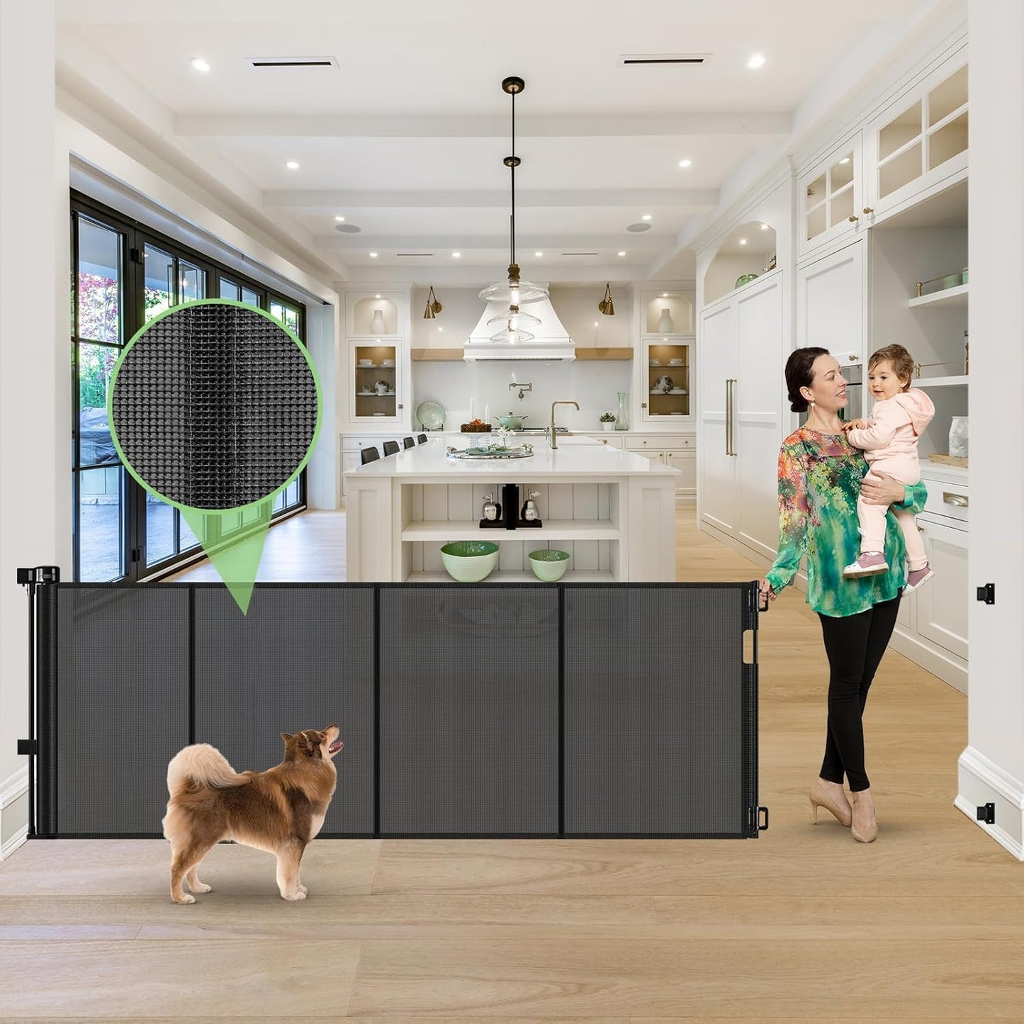 96 Inch Wide Reinforced Retractable Baby Gate with Support Rods, Extra Long Dog Gate Retractable Gate Outdoor Gates for Decks, Prevent Crawling Under Extra Long Baby Gates for Large Openings, Black