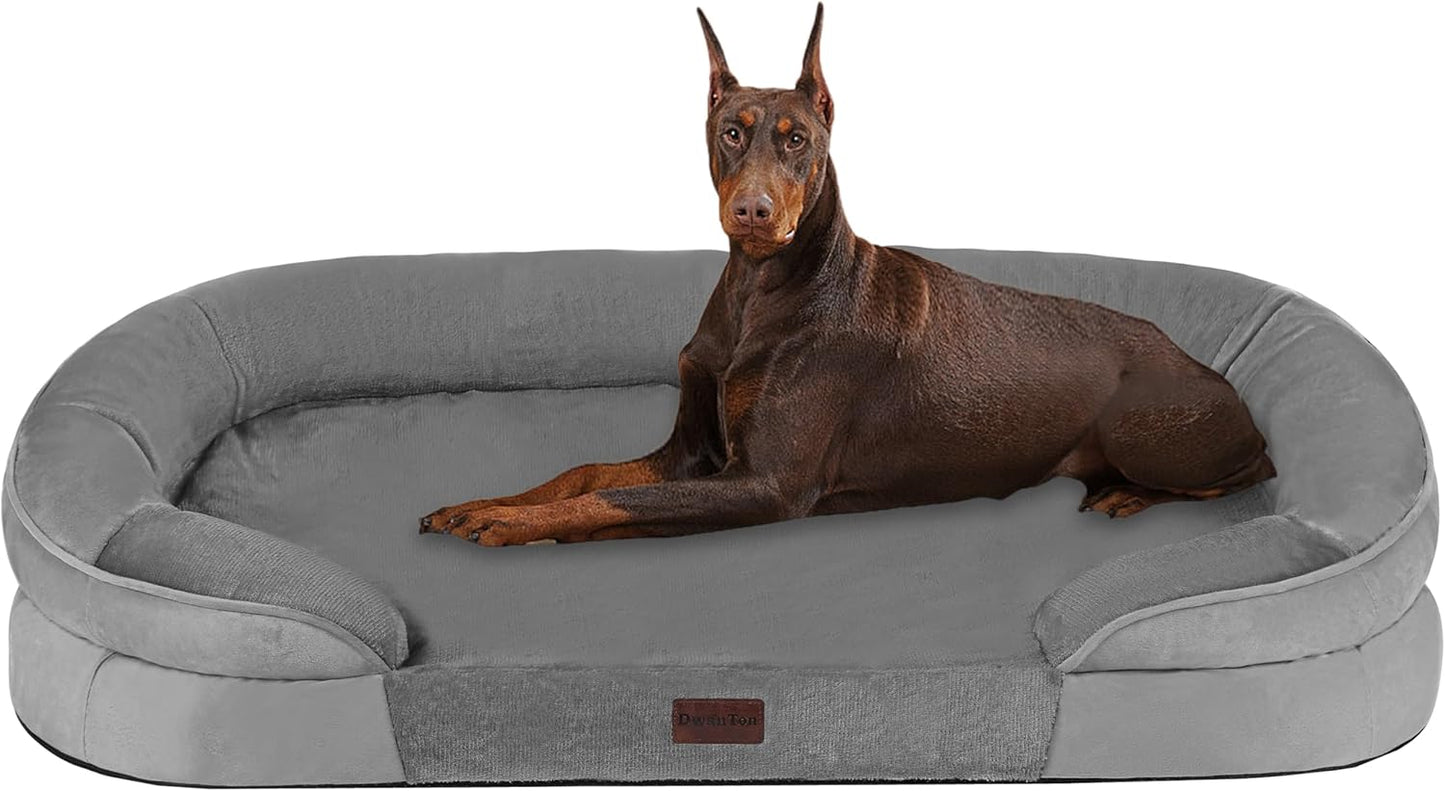 Dwanton Orthopedic Dog Bed for Medium Dogs with Gel Memory Foam, Waterproof Dog Sofa, Washable Pet Bed with Four Sided Bolster Cushion, Removable Cover & Non-Slip Bottom, 36", Dark Gray