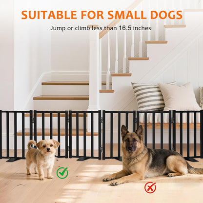 Snagle Paw Short Dog Gate,16.5" Tall Freestanding Metal Dog Gate Only for Small Dogs with Support Feet Easily Step Over,Up to 48" Wide Puppy Gate Indoor for Stairs,Doorways(Black,4 Panel)