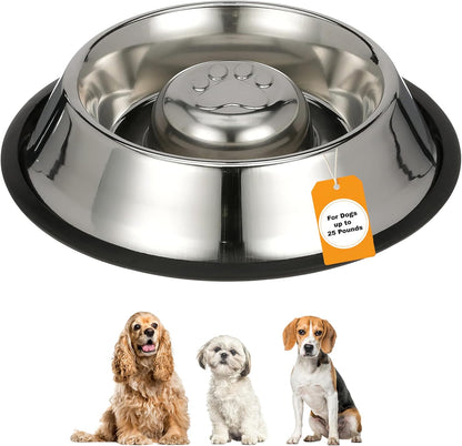 Neater Pet Brands Stainless Steel Slow Feed Dog Bowl for Fast Eating Large Breed, Metal Slow Feeder Dog Bowl Fits in Large Neater Feeders, for Puppy or Dogs (>40 lbs), 3 Cup Food Capacity