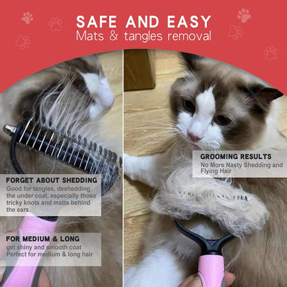 GOESWELL Double-Sided Undercoat Rake for Pet Grooming - Shedding and Dematting Comb with Grooming Glove (Blue 2 Pack)