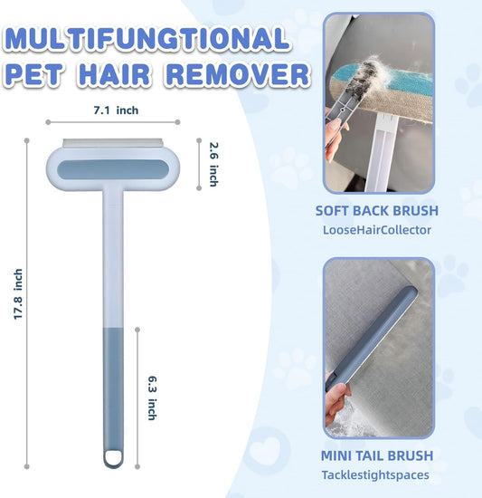 4 in 1 Pet Hair Remover - Washable & Reusable Long-Handle Tool, Gentle Removal for Dog/Cat Hair on Couch, Carpet, Furniture - Also Works for Window & Tile Cleaning (17.3inch)