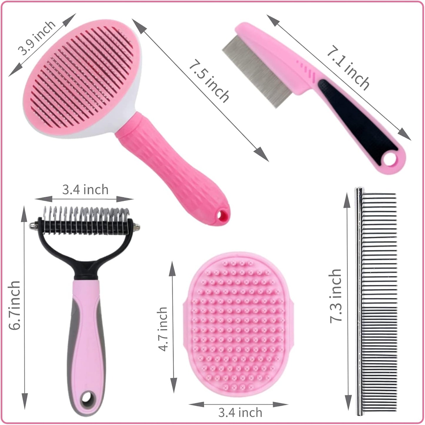 Dog Brush Grooming Kit 5PCS - Dog Brush for Shedding,Puppy Brush and Flea Comb for Dogs, Slicker Brush Comb and Dog Hair Brush Set Blue, Grooming at Home or Travel