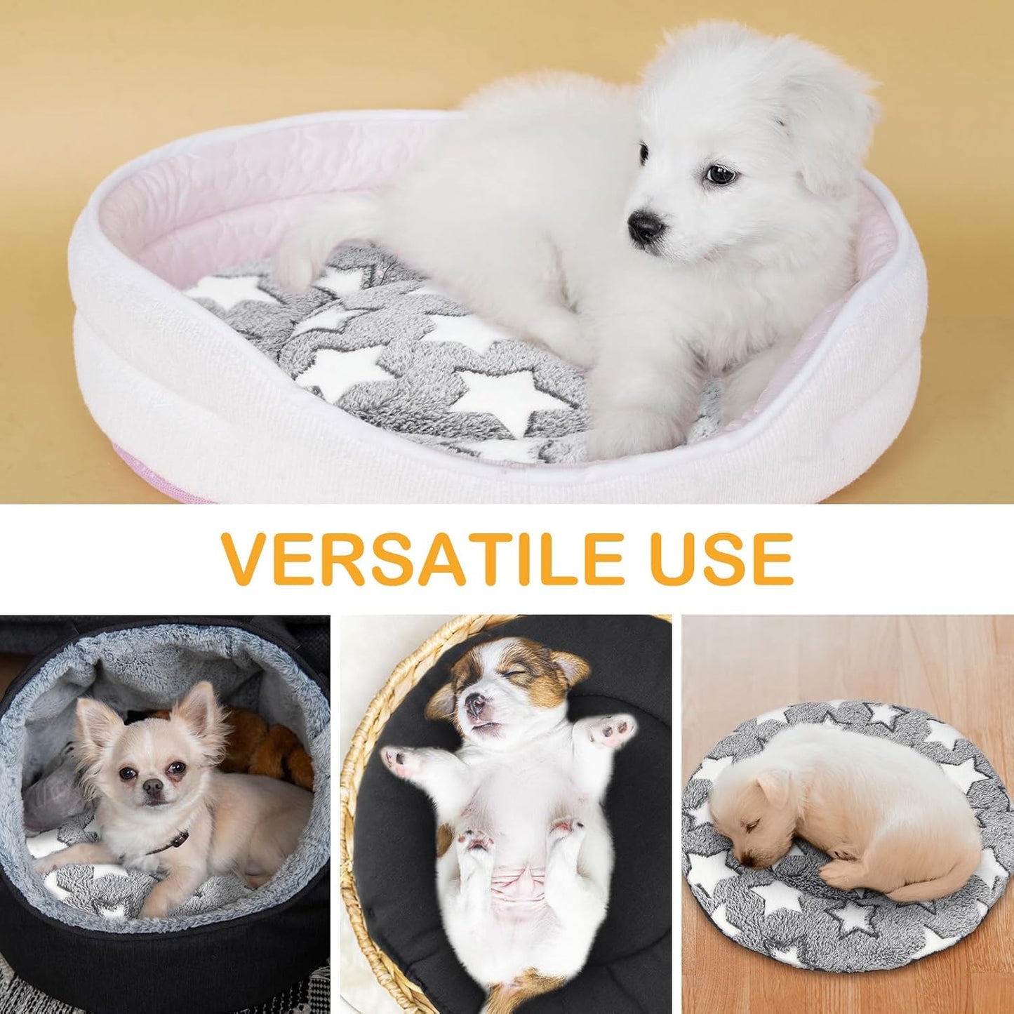VitalCozy 4 Pcs Dog Crate Pads, Ultra Soft Warm Washable Anti-Slip Kennel Bed Mat for Pets, Reversible, Replaceable, Cage Liner for Small Medium Large Dogs and Cats (18 x 24 x 1.6 Inch,Star,Gray)