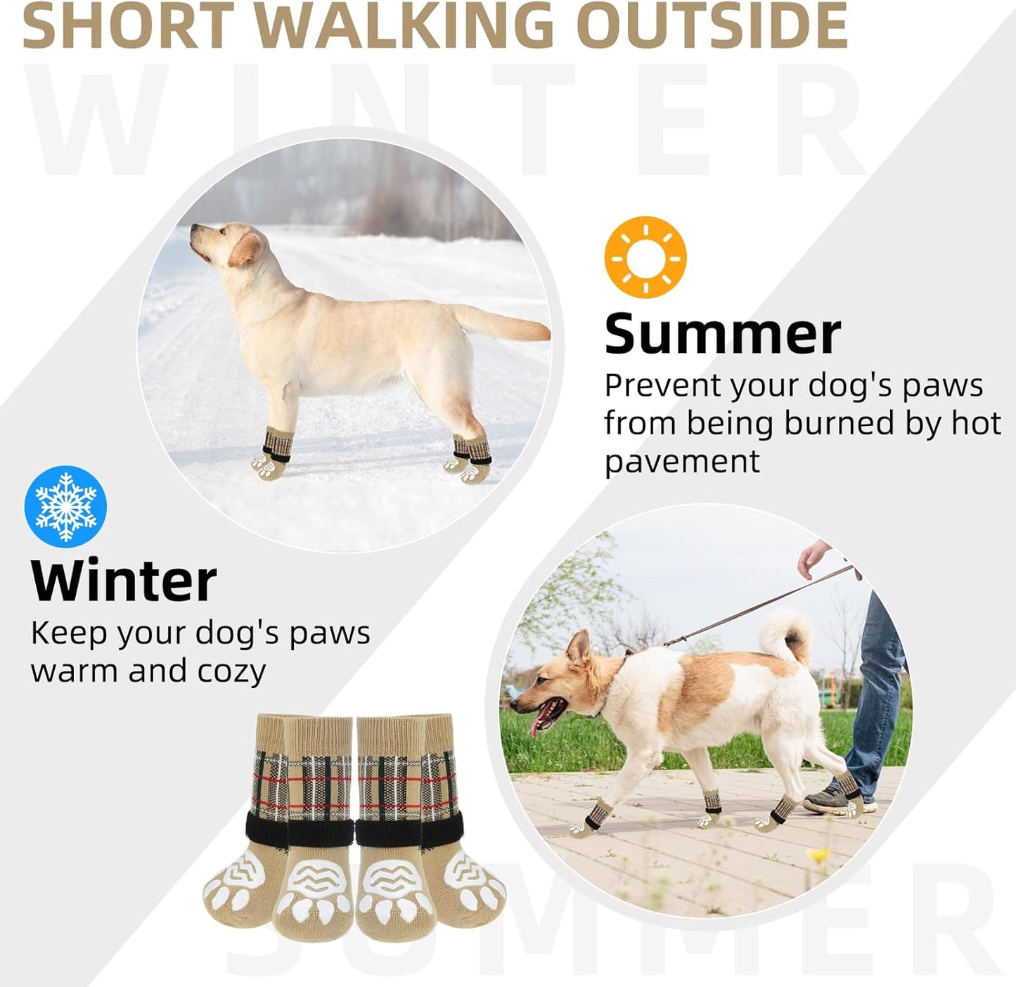 PUPTECK Anti Slip Dog Socks with Double Grippers for Hardwood Floors, Shoes for Hot/Cold Pavement, Boots & Paws Protectors to Prevent Licking, Traction Booties for Senior Small Large Dogs