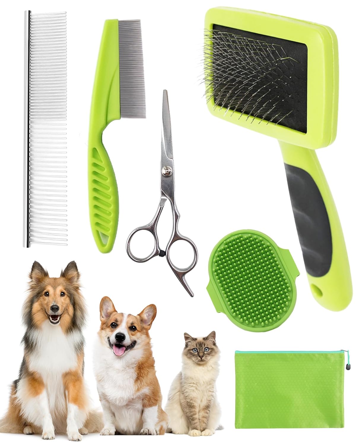 Dog Brush for Shedding,7 PCS Pet Grooming Brush Kit to De-fur & Hair Slicker Deshedding Brushes with Undercoat Rake Comb Bath Brush&Nail Clipper for Grooming Short Long Haired Dogs Cats Blue