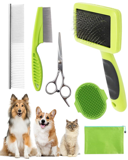 Dog Brush for Shedding,7 PCS Pet Grooming Brush Kit to De-fur & Hair Slicker Deshedding Brushes with Undercoat Rake Comb Bath Brush&Nail Clipper for Grooming Short Long Haired Dogs Cats Blue
