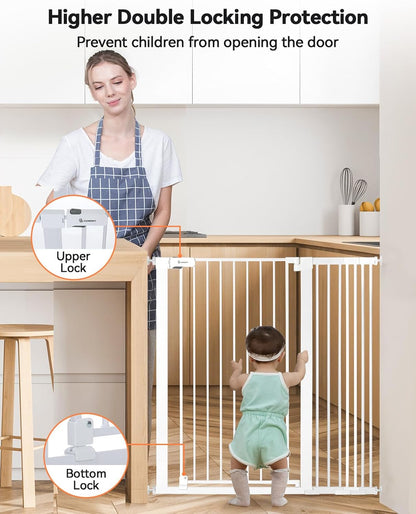 COMOMY 42" Extra Tall Baby Gate for Stairs Doorways, Fits Openings 29.5" to 40.6" Wide, Auto Close Sturdy Safety Dog Gate for House, Pressure Mounted Easy Walk Through Pet Gate with Door, White