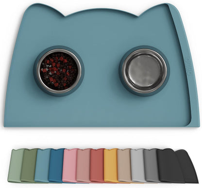 OHMO - Cat Food Mat, Silicone Pet Feeding Mat for Floor Non-Skid Waterproof Dog Water Bowl Tray, Easy to Clean Pet Placemat (Erythrinus, 18 * 9.8'')
