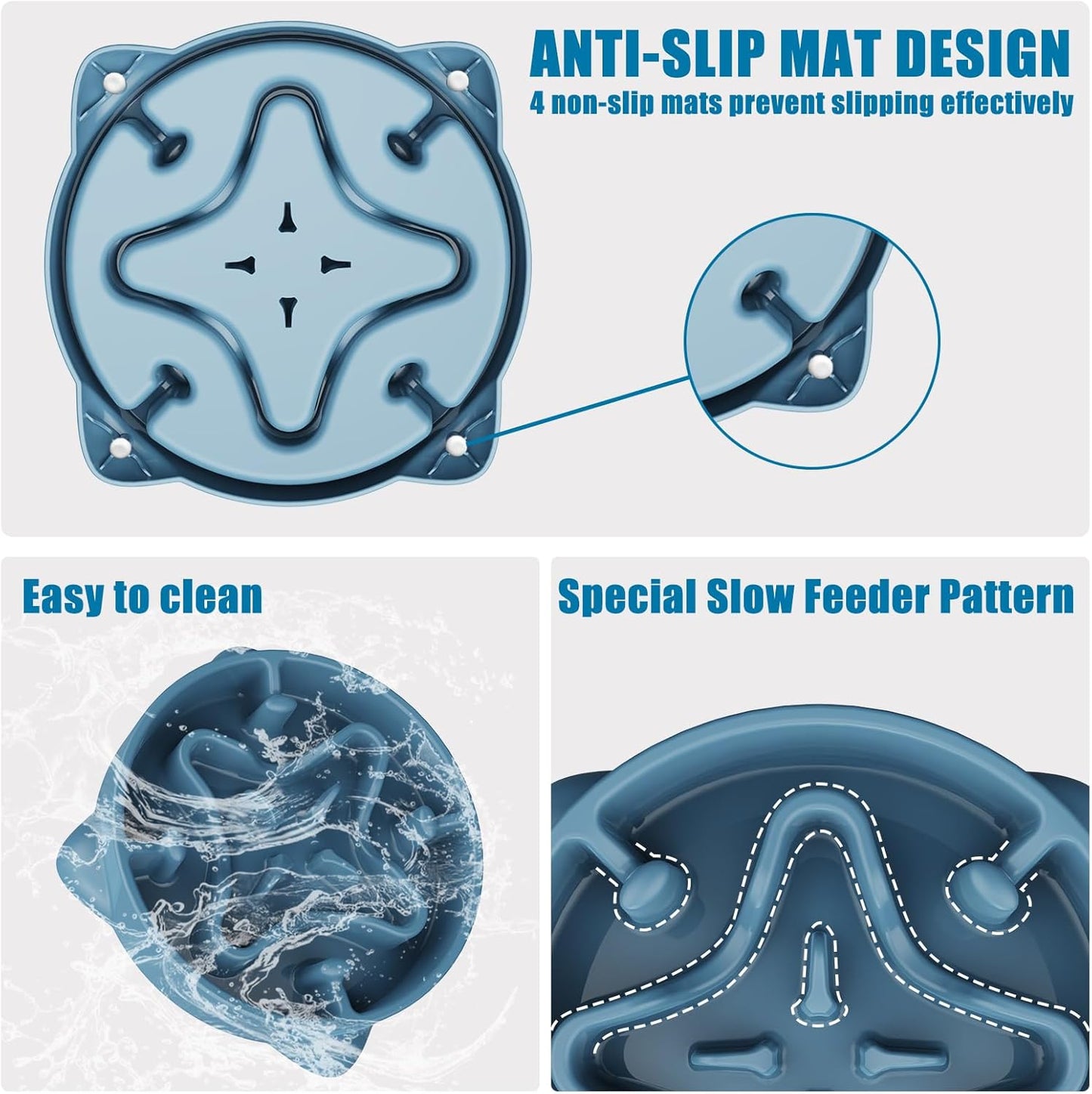 Slow Feeder Dog Bowls Small Breed, Dog Food Bowl Small Anti-Choking Bloat Stop Puzzle Healthy Eating Bowl (Blue, 1 Cup)