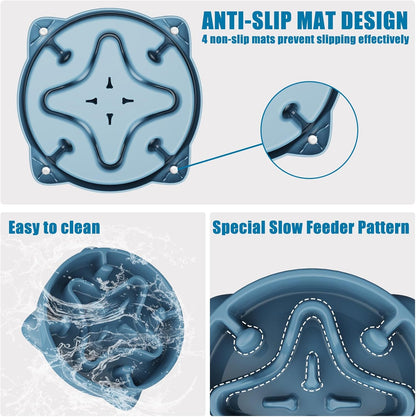 Slow Feeder Dog Bowls Small Breed, Dog Food Bowl Small Anti-Choking Bloat Stop Puzzle Healthy Eating Bowl (Blue, 1 Cup)