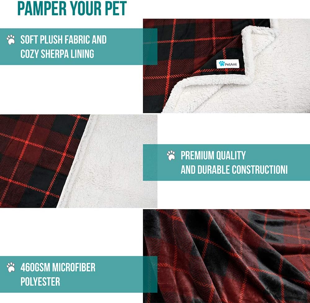 PetAmi Dog Blanket for Medium Large Dogs, Pet Bed Blanket Cat Puppy Kitten, Fleece Furniture Couch Cover Protector Sofa Car, Soft Sherpa Dog Throw Plush Reversible Washable, 40x60 Plaid Dark Gray