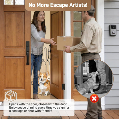 Retractable Dog Gate for Front Door 35.4" Wide 30.7" Tall Automatic Retractable Dog Barrier to Keep Pets Secure When Door Opens/Closes, Hardware Mount Front Door Barrier for Small/Large Dogs, Indoor